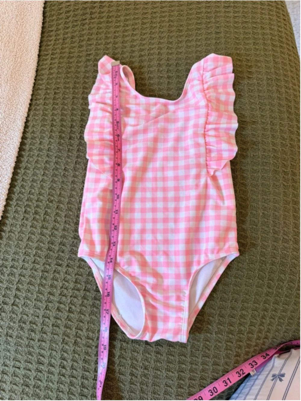 Girls The Children's Place One Piece Swimsuit 5T Pink White Gingham